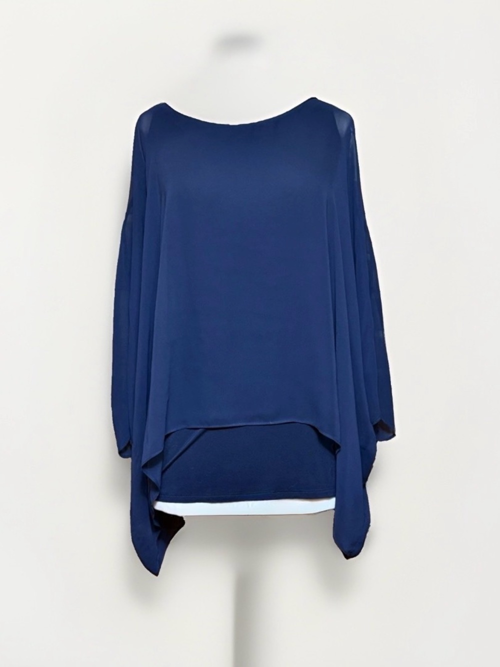 White House Black Market Navy Layered Chiffon Blouse Women’s M